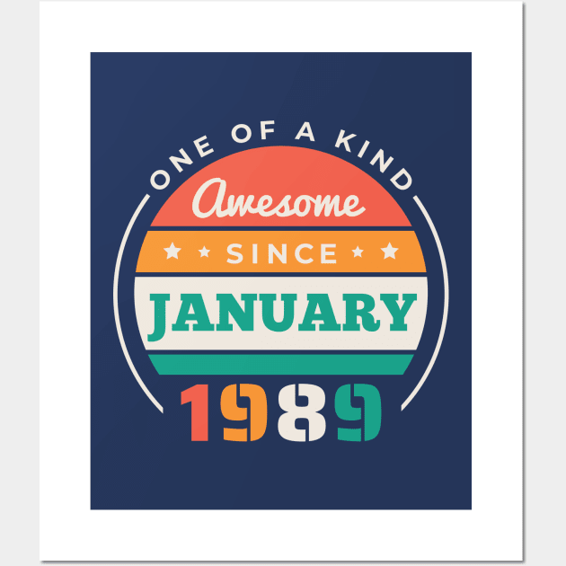 Retro Awesome Since January 1989 Birthday Vintage Bday 1989 Wall Art by Now Boarding